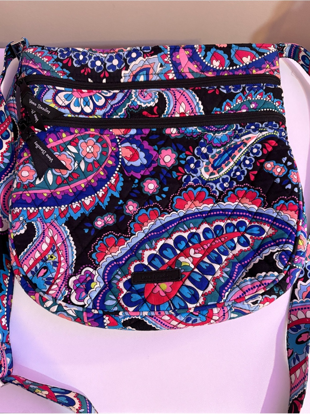 Vera Bradley Black Multi Paisley Quilted Crossbody